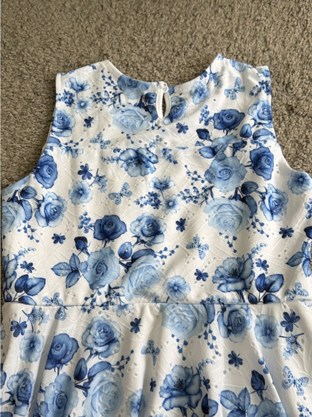 Tahari White and Blue Floral Sleeveless Girls' Dress